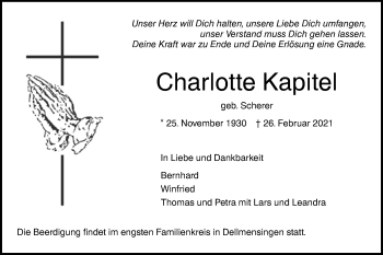 Traueranzeige von Charlotte Kapitel von SÜDWEST PRESSE Ausgabe Ulm/Neu-Ulm