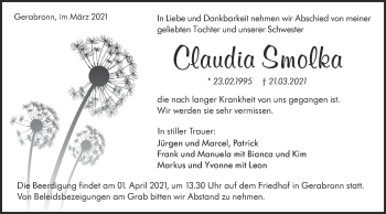 Traueranzeige von Claudia Smolka von Hohenloher Tagblatt