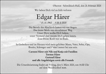 Traueranzeige von Edgar Härer von Haller Tagblatt