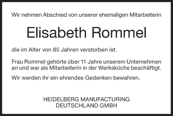 Traueranzeige von Elisabeth Rommel von Geislinger Zeitung