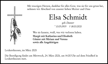 Traueranzeige von Elsa Schmidt von Hohenloher Tagblatt