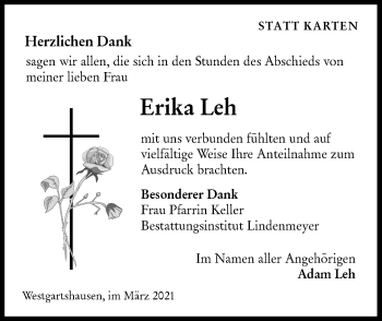 Traueranzeige von Erika Leh von Hohenloher Tagblatt