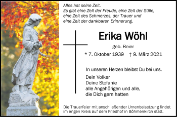 Traueranzeige von Erika Wöhl von Geislinger Zeitung