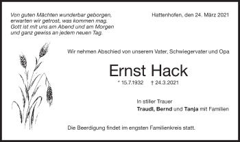 Traueranzeige von Ernst Hack von NWZ Neue Württembergische Zeitung