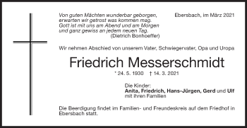 Traueranzeige von Friedrich Messerschmidt von NWZ Neue Württembergische Zeitung