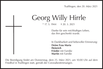 Traueranzeige von Georg Willy Hirrle von Alb-Bote/Metzinger-Uracher Volksblatt