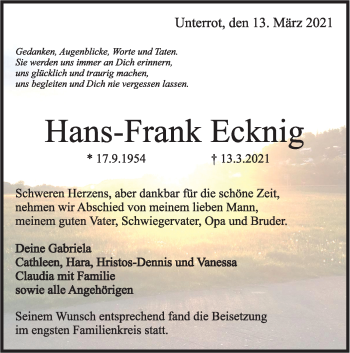 Traueranzeige von Hans-Frank Ecknig von Rundschau Gaildorf