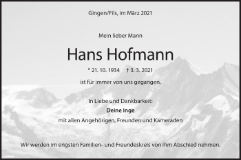 Traueranzeige von Hans Hofmann von Geislinger Zeitung