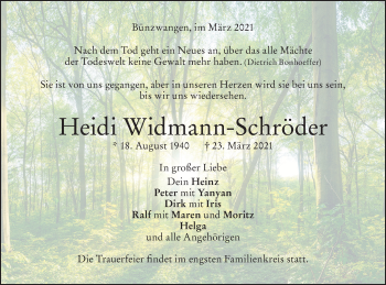 Traueranzeige von Heidi Widmann-Schröder von NWZ Neue Württembergische Zeitung