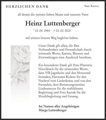 Traueranzeige von Heinz Luttenberger von Südwest Presse Trauer