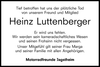 Traueranzeige von Heinz Luttenberger von Hohenloher Tagblatt