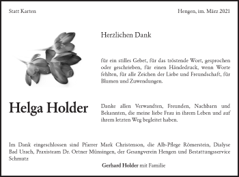 Traueranzeige von Helga Holder von Alb-Bote/Metzinger-Uracher Volksblatt