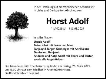 Traueranzeige von Horst Adolf von Hohenloher Tagblatt