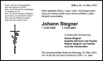 Traueranzeige von Johann Stegner von NWZ Neue Württembergische Zeitung