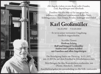 Traueranzeige von Karl Großmüller von Hohenloher Tagblatt