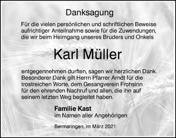 Traueranzeige von Karl Müller von SÜDWEST PRESSE Ausgabe Ulm/Neu-Ulm