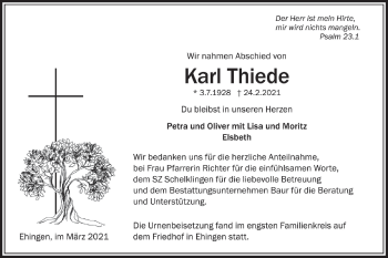 Traueranzeige von Karl Thiede von Ehinger Tagblatt