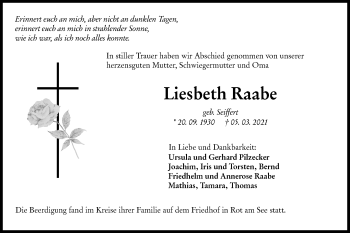 Traueranzeige von Liesbeth Raabe von Hohenloher Tagblatt