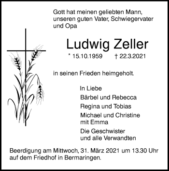 Traueranzeige von Ludwig Zeller von SÜDWEST PRESSE Ausgabe Ulm/Neu-Ulm