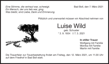 Traueranzeige von Luise Wild von NWZ Neue Württembergische Zeitung