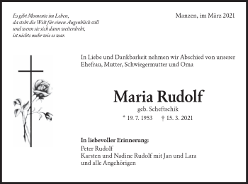 Traueranzeige von Maria Rudolf von NWZ Neue Württembergische Zeitung