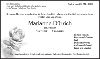 Traueranzeige von Marianne Dürrich von Rundschau Gaildorf