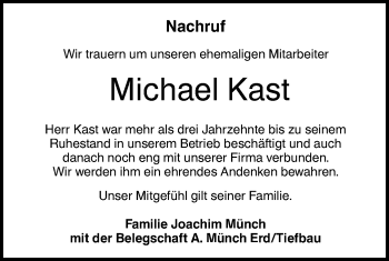 Traueranzeige von Michael Kast von SÜDWEST PRESSE Ausgabe Ulm/Neu-Ulm