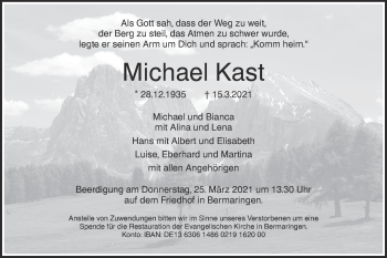 Traueranzeige von Michael Kast von SÜDWEST PRESSE Ausgabe Ulm/Neu-Ulm