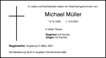 Traueranzeige von Michael Müller von Illertal Bote