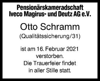 Traueranzeige von Otto Schramm von SÜDWEST PRESSE Ausgabe Ulm/Neu-Ulm