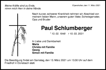 Traueranzeige von Paul Schlumberger von Hohenloher Tagblatt