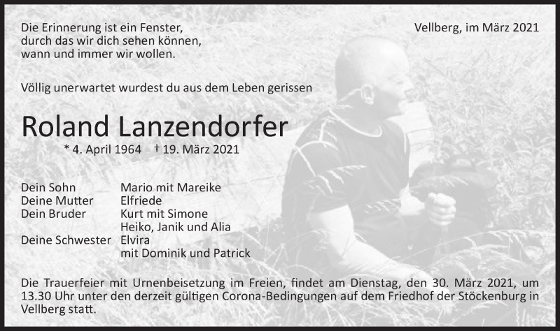  Traueranzeige für Roland Lanzendorfer vom 23.03.2021 aus Haller Tagblatt