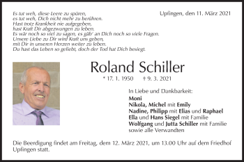 Traueranzeige von Roland Schiller von Metzinger-Uracher Volksblatt