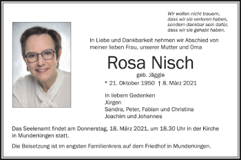 Traueranzeige von Rosa Nisch von Ehinger Tagblatt