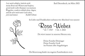 Traueranzeige von Rosa Weber von Geislinger Zeitung