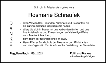 Traueranzeige von Rosmarie Schraufek von Illertal Bote