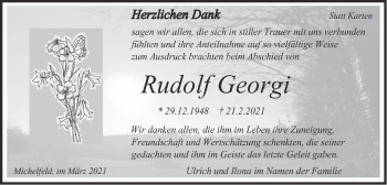 Traueranzeige von Rudolf Georgi von Haller Tagblatt