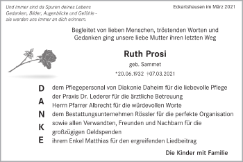 Traueranzeige von Ruth Prosi von Haller Tagblatt