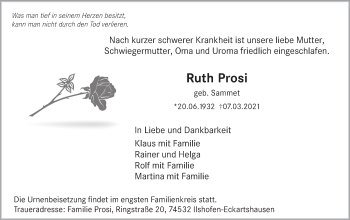 Traueranzeige von Ruth Prosi von Haller Tagblatt