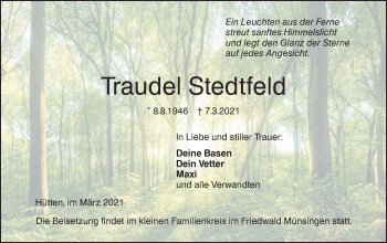 Traueranzeige von Traudel Stedtfeld von Alb-Bote/Metzinger-Uracher Volksblatt