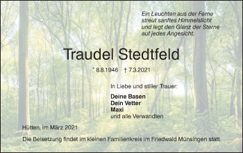 Traueranzeige von Traudel Stedtfeld von Ehinger Tagblatt