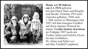 Traueranzeige von Ursula Steiner-Karelsen von Metzinger-Uracher Volksblatt