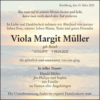 Traueranzeige von Viola Margit Müller von Hohenloher Tagblatt