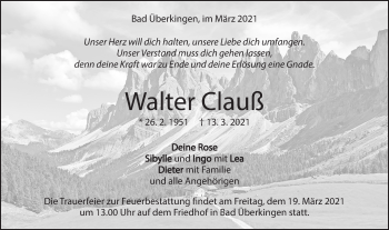 Traueranzeige von Walter Clauß von Geislinger Zeitung