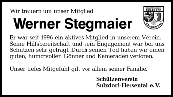 Traueranzeige von Werner Stegmaier von Haller Tagblatt