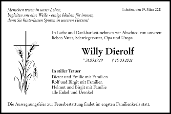 Traueranzeige von Willy Dierolf von Haller Tagblatt