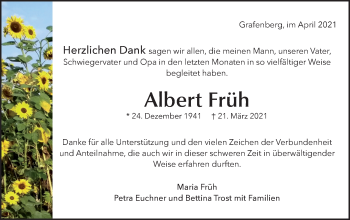 Traueranzeige von Albert Früh von Metzinger-Uracher Volksblatt