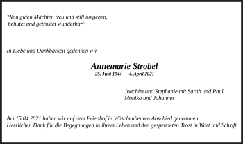 Traueranzeige von Annemarie Strobel von NWZ Neue Württembergische Zeitung