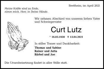 Traueranzeige von Curt Lutz von Hohenloher Tagblatt