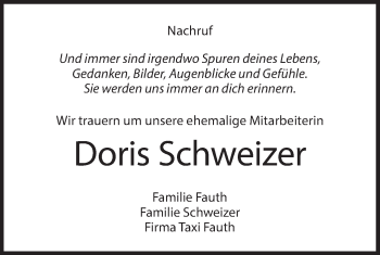 Traueranzeige von Doris Schweizer von Geislinger Zeitung